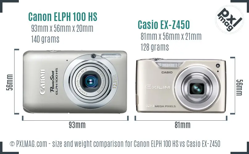 Canon ELPH 100 HS vs Casio EX-Z450 size comparison