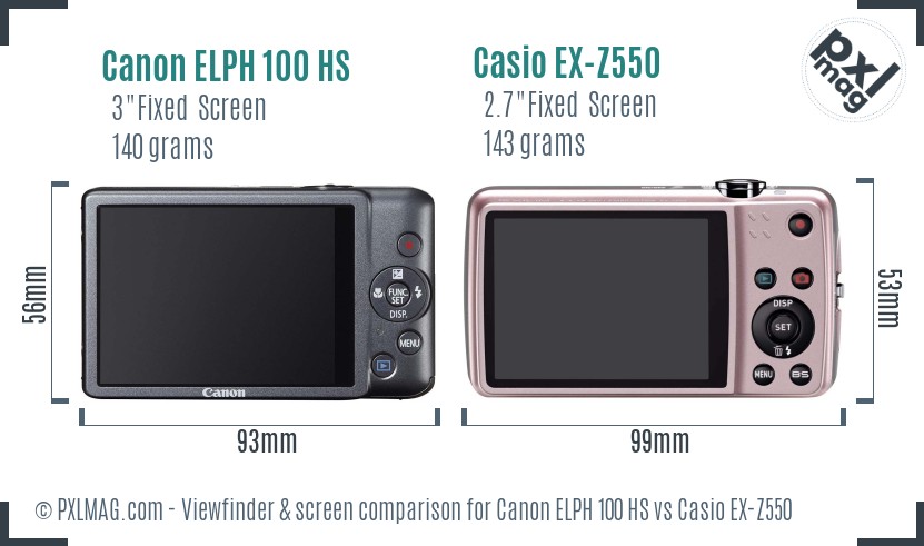 Canon ELPH 100 HS vs Casio EX-Z550 Screen and Viewfinder comparison