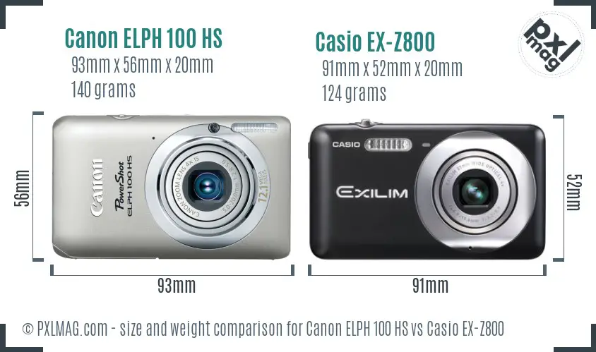 Canon ELPH 100 HS vs Casio EX-Z800 size comparison