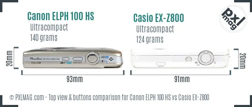 Canon ELPH 100 HS vs Casio EX-Z800 top view buttons comparison