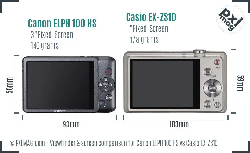 Canon ELPH 100 HS vs Casio EX-ZS10 Screen and Viewfinder comparison