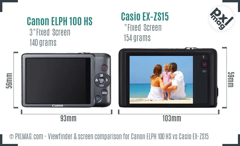 Canon ELPH 100 HS vs Casio EX-ZS15 Screen and Viewfinder comparison Canon ELPH 100 HS vs Casio EX-ZS15 Screen and Viewfinder comparison