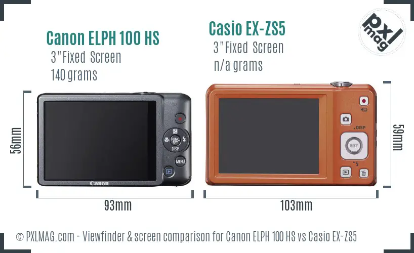 Canon ELPH 100 HS vs Casio EX-ZS5 Screen and Viewfinder comparison