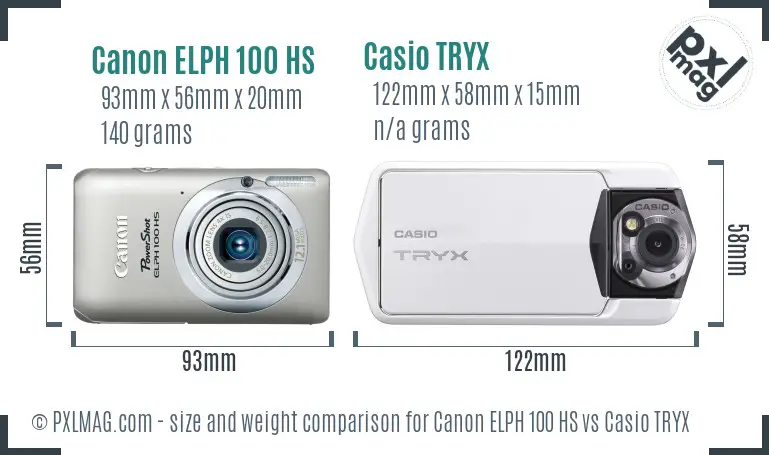 Canon ELPH 100 HS vs Casio TRYX size comparison