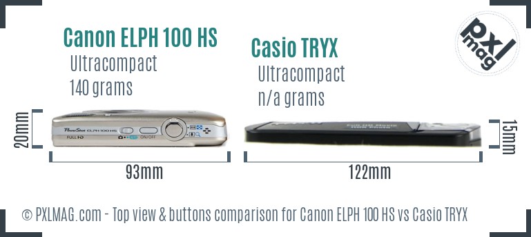 Canon ELPH 100 HS vs Casio TRYX top view buttons comparison