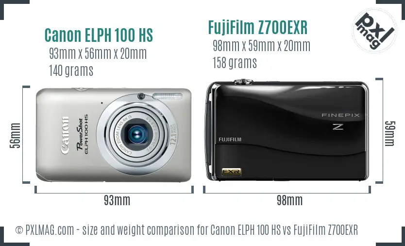 Canon ELPH 100 HS vs FujiFilm Z700EXR size comparison