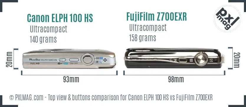 Canon ELPH 100 HS vs FujiFilm Z700EXR top view buttons comparison