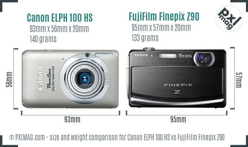Canon ELPH 100 HS vs FujiFilm Finepix Z90 size comparison Canon ELPH 100 HS vs FujiFilm Finepix Z90 size comparison