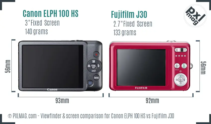 Canon ELPH 100 HS vs Fujifilm J30 Screen and Viewfinder comparison Canon ELPH 100 HS vs Fujifilm J30 Screen and Viewfinder comparison