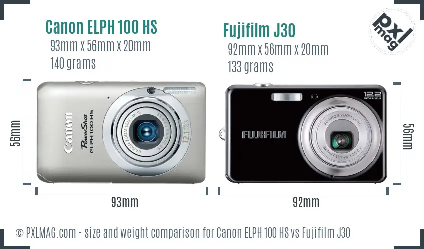Canon ELPH 100 HS vs Fujifilm J30 size comparison Canon ELPH 100 HS vs Fujifilm J30 size comparison