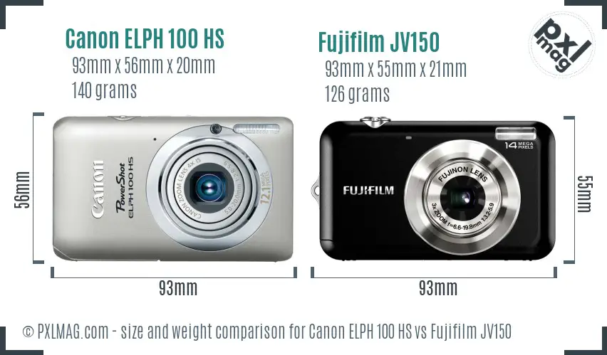 Canon ELPH 100 HS vs Fujifilm JV150 size comparison Canon ELPH 100 HS vs Fujifilm JV150 size comparison