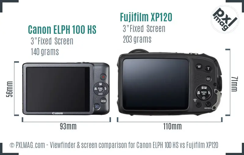 Canon ELPH 100 HS vs Fujifilm XP120 Screen and Viewfinder comparison