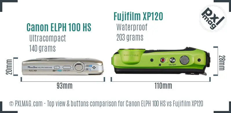 Canon ELPH 100 HS vs Fujifilm XP120 top view buttons comparison