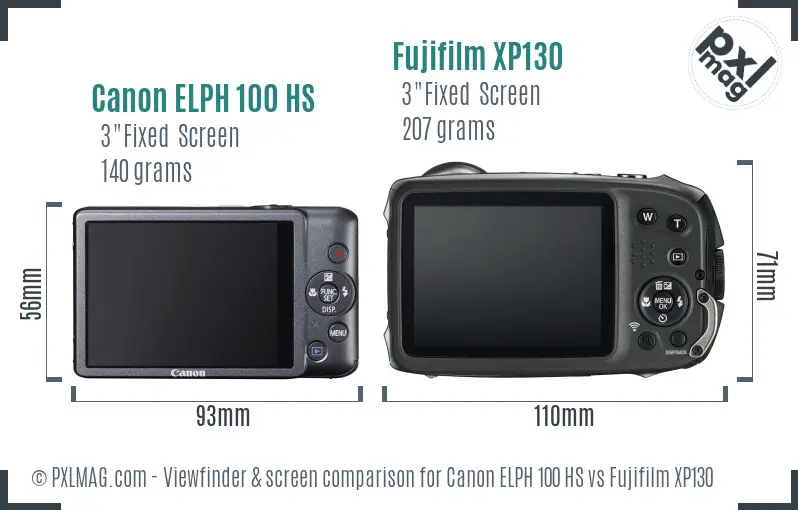Canon ELPH 100 HS vs Fujifilm XP130 Screen and Viewfinder comparison