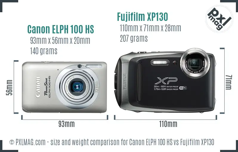 Canon ELPH 100 HS vs Fujifilm XP130 size comparison