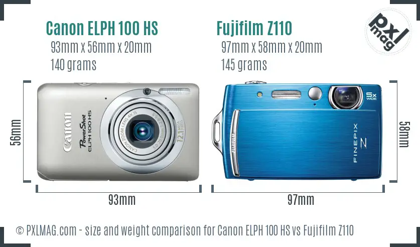 Canon ELPH 100 HS vs Fujifilm Z110 size comparison