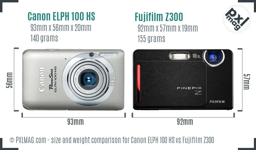 Canon ELPH 100 HS vs Fujifilm Z300 size comparison