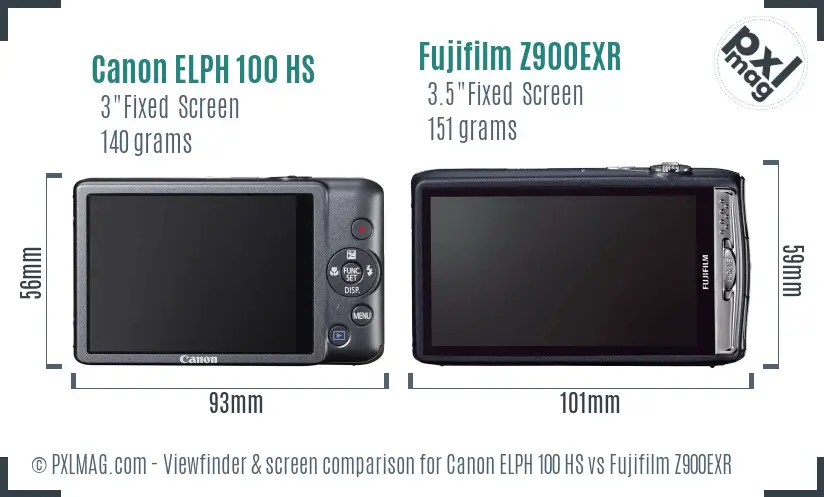 Canon ELPH 100 HS vs Fujifilm Z900EXR Screen and Viewfinder comparison