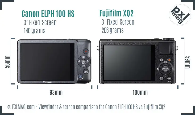 Canon ELPH 100 HS vs Fujifilm XQ2 Screen and Viewfinder comparison