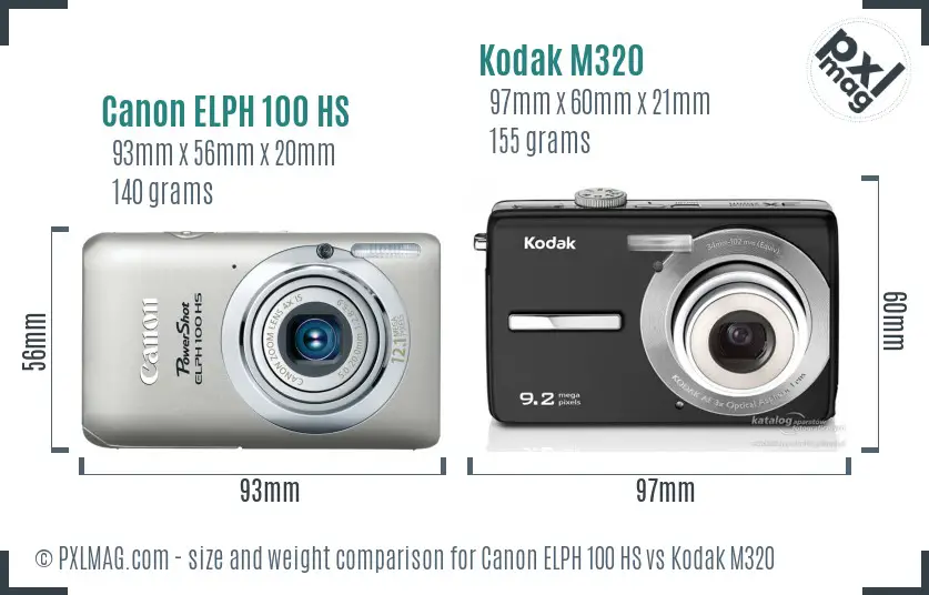 Canon ELPH 100 HS vs Kodak M320 size comparison