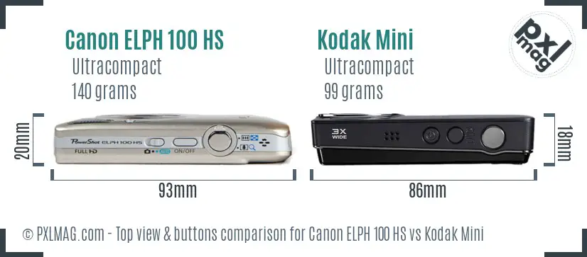 Canon ELPH 100 HS vs Kodak Mini top view buttons comparison