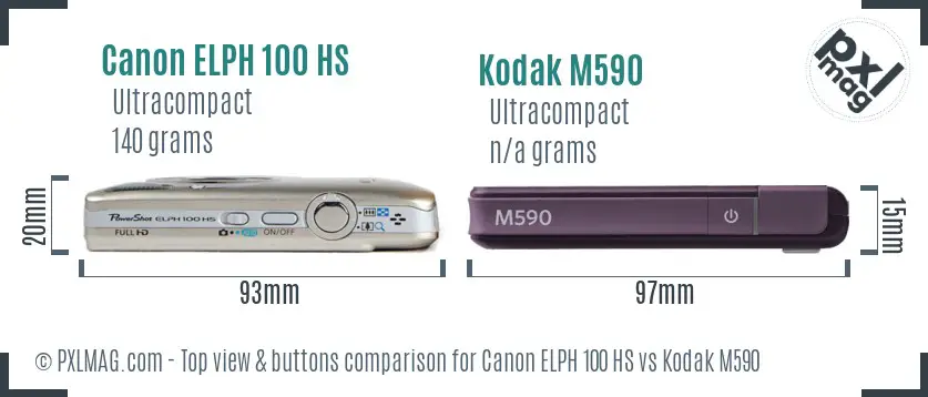 Canon ELPH 100 HS vs Kodak M590 top view buttons comparison Canon ELPH 100 HS vs Kodak M590 top view buttons comparison