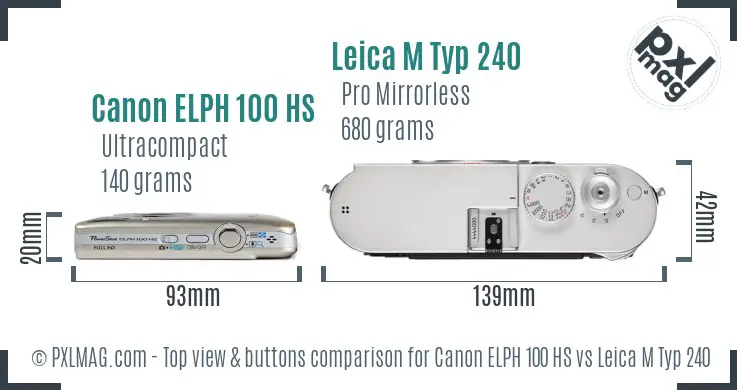 Canon ELPH 100 HS vs Leica M Typ 240 top view buttons comparison