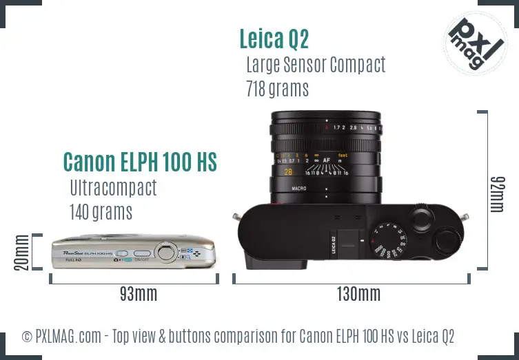 Canon ELPH 100 HS vs Leica Q2 top view buttons comparison