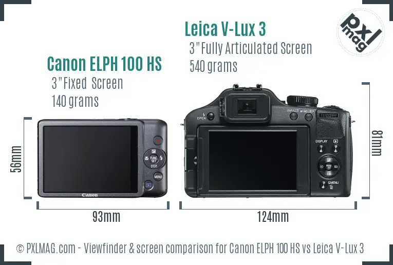 Canon ELPH 100 HS vs Leica V-Lux 3 Screen and Viewfinder comparison