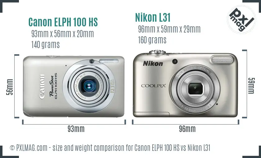 Canon ELPH 100 HS vs Nikon L31 size comparison