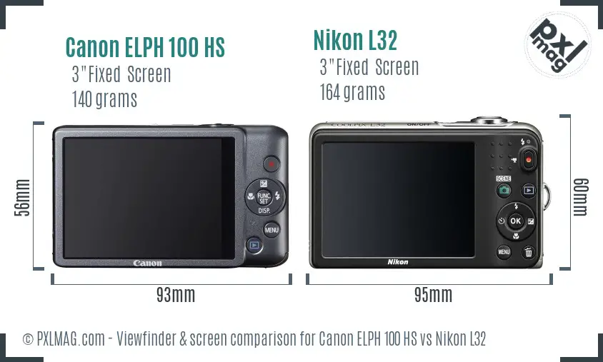 Canon ELPH 100 HS vs Nikon L32 Screen and Viewfinder comparison