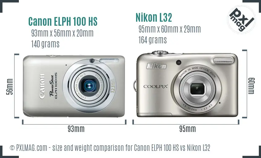 Canon ELPH 100 HS vs Nikon L32 size comparison