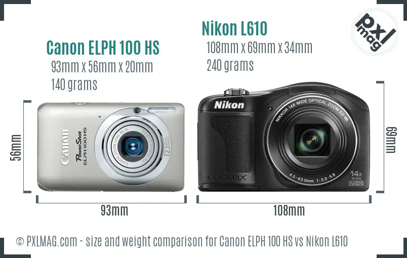 Canon ELPH 100 HS vs Nikon L610 size comparison