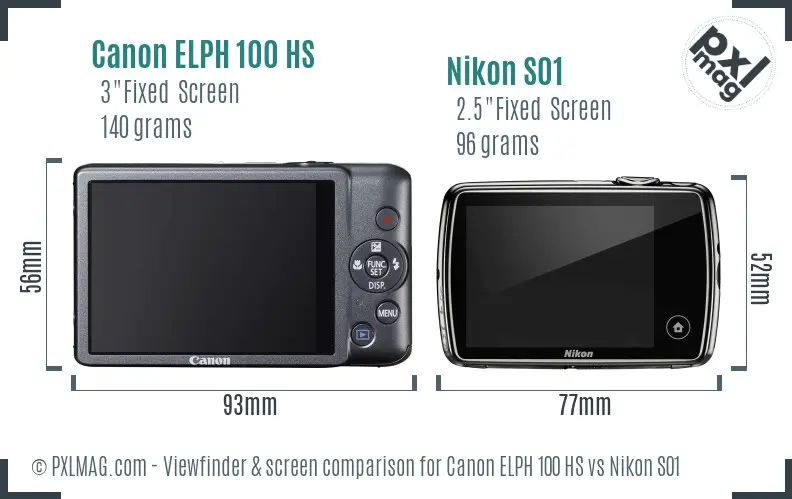 Canon ELPH 100 HS vs Nikon S01 Screen and Viewfinder comparison