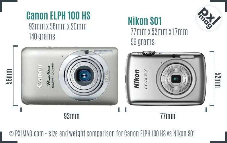 Canon ELPH 100 HS vs Nikon S01 size comparison