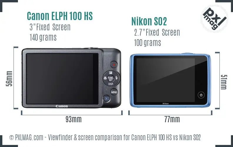 Canon ELPH 100 HS vs Nikon S02 Screen and Viewfinder comparison