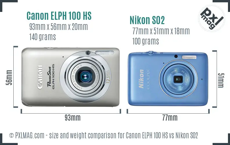 Canon ELPH 100 HS vs Nikon S02 size comparison