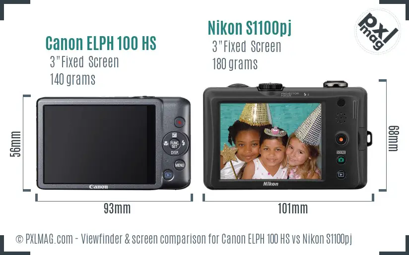 Canon ELPH 100 HS vs Nikon S1100pj Screen and Viewfinder comparison