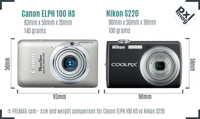 Canon ELPH 100 HS vs Nikon S220 size comparison