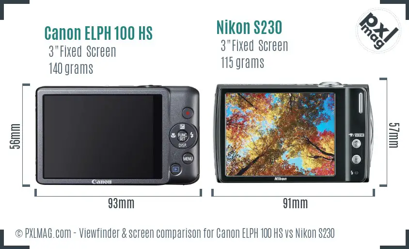 Canon ELPH 100 HS vs Nikon S230 Screen and Viewfinder comparison
