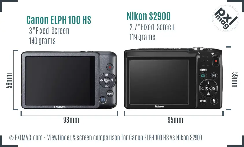 Canon ELPH 100 HS vs Nikon S2900 Screen and Viewfinder comparison