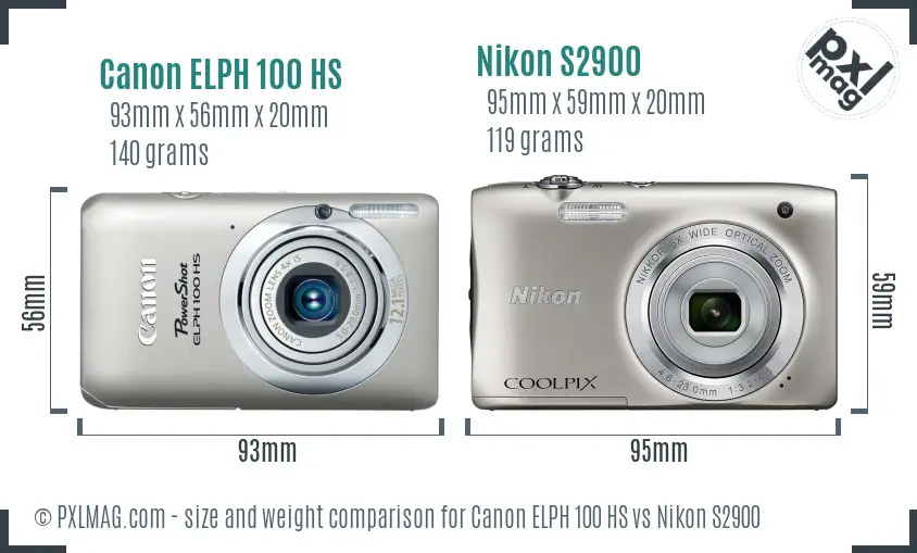 Canon ELPH 100 HS vs Nikon S2900 size comparison