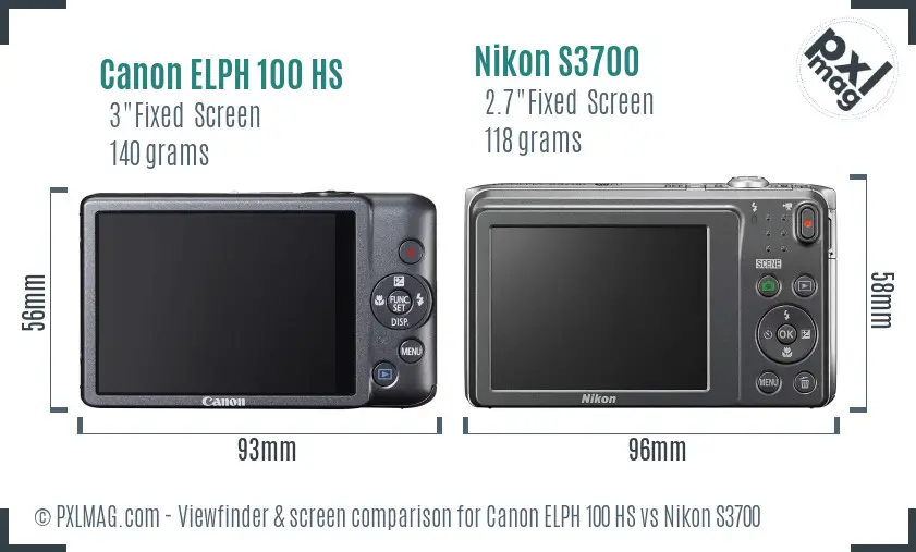 Canon ELPH 100 HS vs Nikon S3700 Screen and Viewfinder comparison