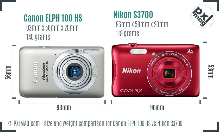 Canon ELPH 100 HS vs Nikon S3700 size comparison