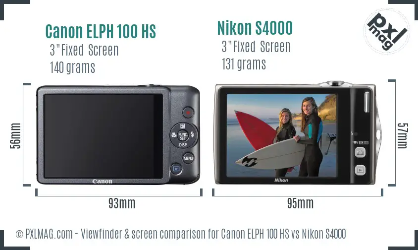 Canon ELPH 100 HS vs Nikon S4000 Screen and Viewfinder comparison