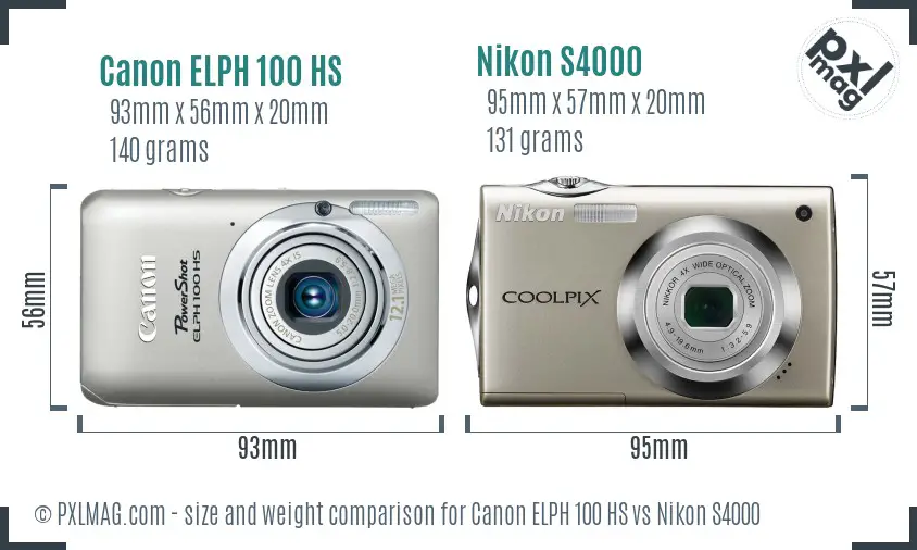 Canon ELPH 100 HS vs Nikon S4000 size comparison