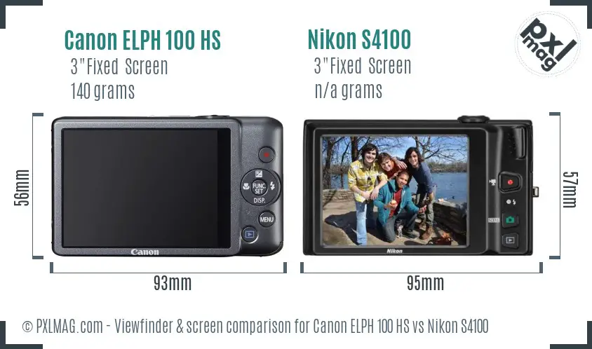 Canon ELPH 100 HS vs Nikon S4100 Screen and Viewfinder comparison