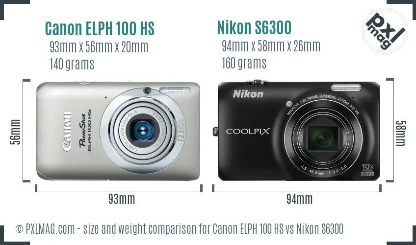 Canon ELPH 100 HS vs Nikon S6300 size comparison