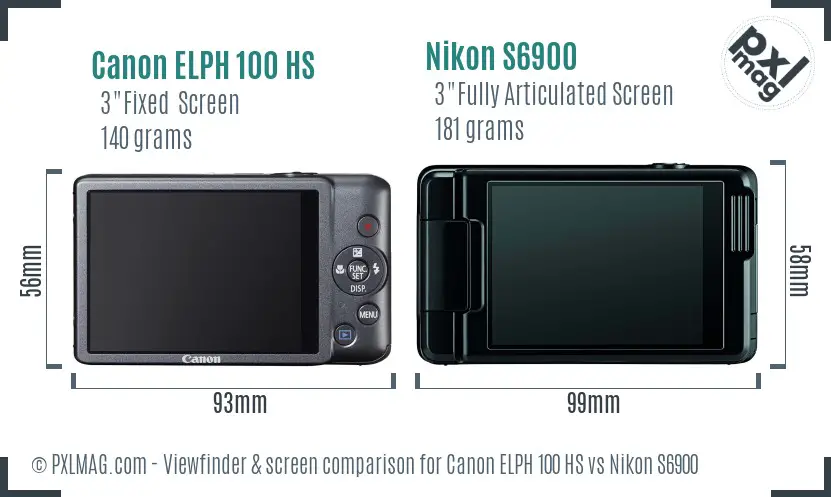 Canon ELPH 100 HS vs Nikon S6900 Screen and Viewfinder comparison