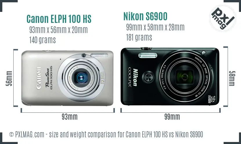 Canon ELPH 100 HS vs Nikon S6900 size comparison